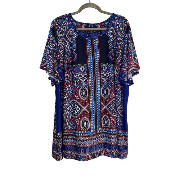 Roz & Ali Tops - Roz & Ali 2X Womens Tunic Boho Paisley Short Sleeve Long Line Oversized Top